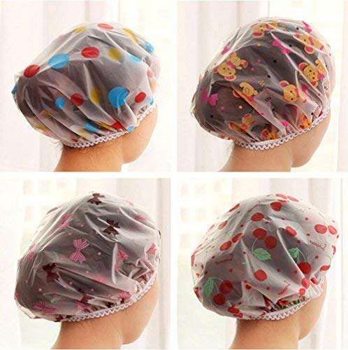 Akoak 5 Pieces Reusable Waterproof Eva Plastic Lace Elastic Band Flower Printed Hat Environmental Protection Hair Bath Caps Shower Caps #TOP2