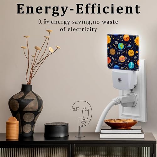 Image of Cartoon Solar System Planets Night Light Plug into Wall,Space Stars Planets Dusk to Dawn Night Light Plug in,0.5w Energy Saving Sleep Friendly NightLight for Kids Boys Girls Home Decor
