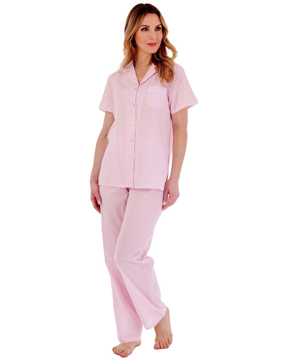 Slenderella PJ77234 Women's Pink Spotted Cotton Pyjama Set 20/22