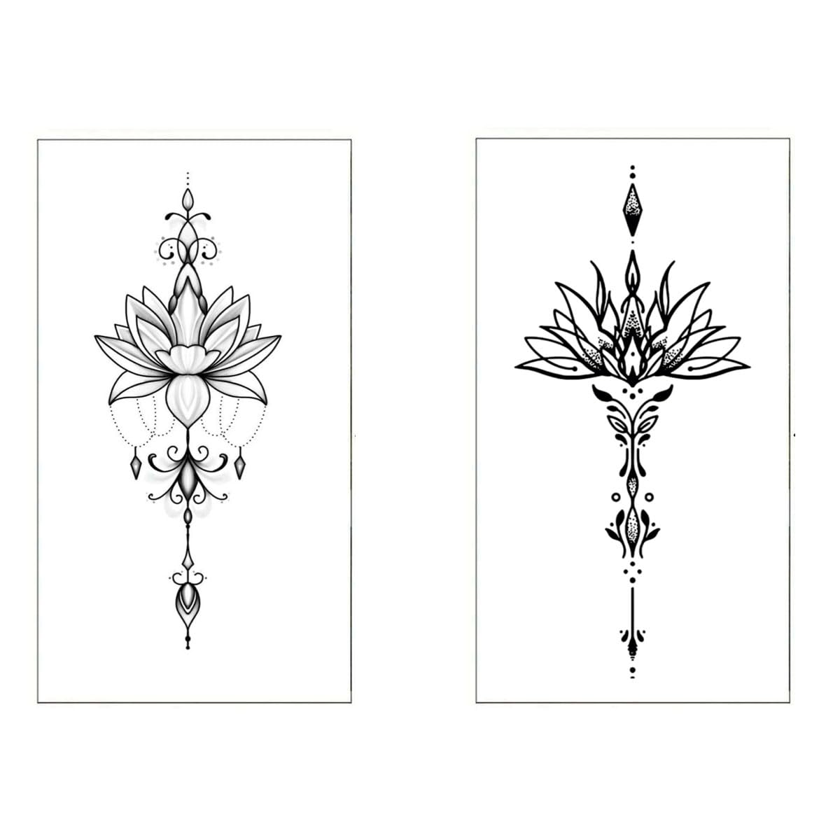 Tatmods Lotus Black Flower Combo Tattoo Waterproof Boy and Girl Tattoo Temporary Body Tattoo Size: 2.5 X 4.6 inch 2pc.-picture-22