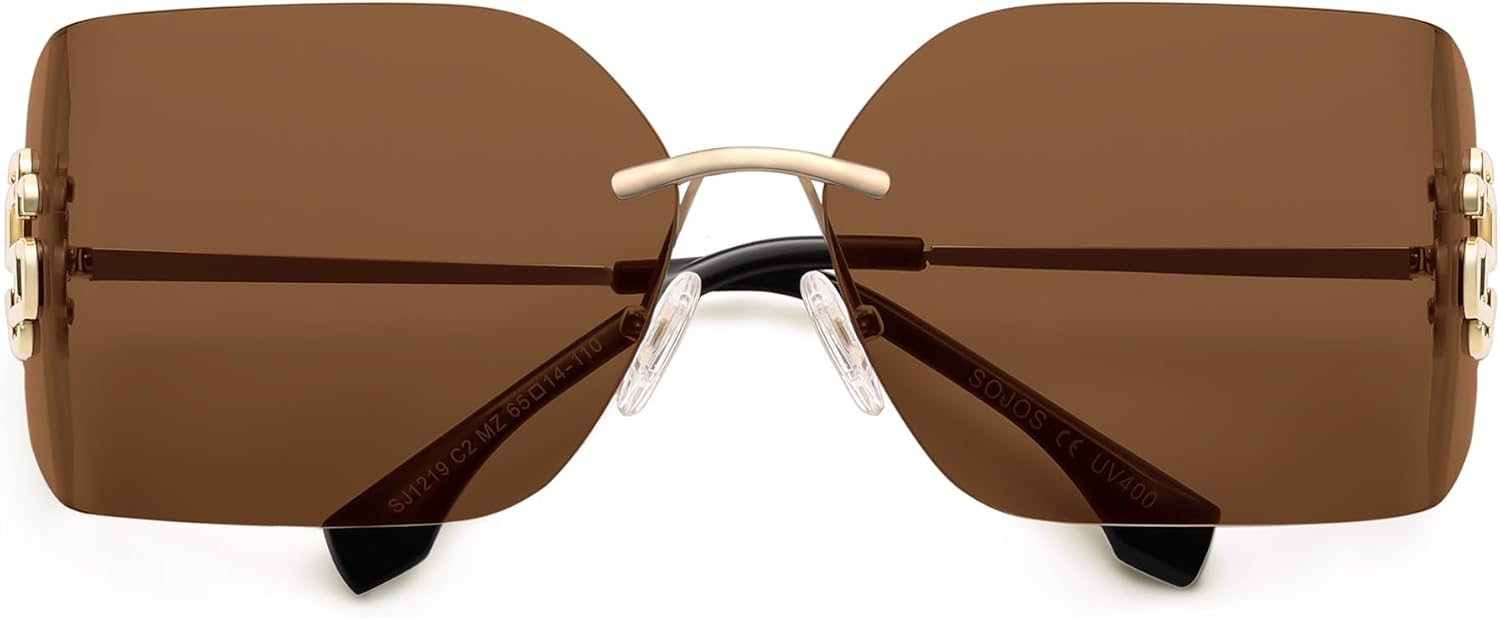 SOJOS Rimless Wrap Around Frame Sunglasses Women Men Frameless Design Shield Rectangular Sunnies SJ1219 - Image 3