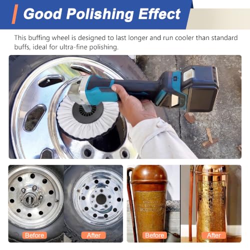 Image of 8 inch Soft Airway Buffing Wheel White Flannel and 4 Inch Airway Flange Kit / 5 /8'' Arbor Hole /Finish Polish Step for Angle Grinder - 5 PCS