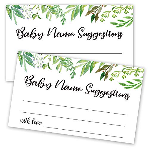 50 Baby Shower Name Suggestion Cards, Greenery Name Suggestion Cards for Baby Shower, Name Suggestion Game, Baby Shower Games, Baby Party Supplies, 3.5 x 2 Inches