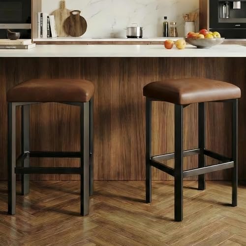Butacos IDEALHOUSE de 24 pulgadas, set de 4 sillas para barra con tapizado en cuero PU y acolchado de 2 pulgadas, altura para mostrador, base metálica resistente, fácil ensamblaje, para isla de cocina o barra, color marrón miniatura 1