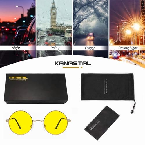Miniatura 7 de Kanastal Gafas Conducción Nocturna Redondas Conducir Noche Hombre Y Mujer Vision Nocturna Metalicas Amarillo Antirreflejos Night Driving Glasses - Amarillas Lentes