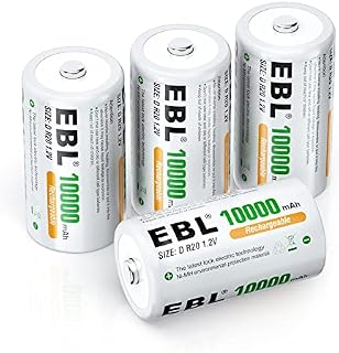 EBL 4 Pack 10000mAh D Size Rechargeable Batteries High Capacity Ni-MH D Batteries