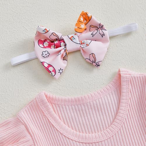 Baby Girl Thanksgiving Outfit Newborn Outfit Ribbed Ruffle Romper Dress and Headband Cute Fall Clothes3
