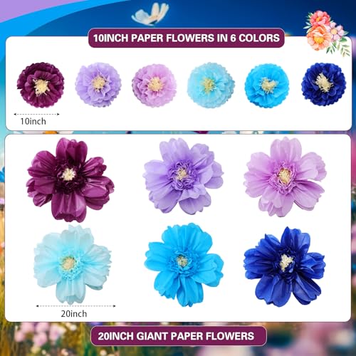 Image of Crowye 12 Pcs Large Colorful Tissue Paper Flowers Decorations Giant Fiesta Craft Crepe Paper Flowers for Wall Decor Backdrop Mexican Wedding Birthday Carnival School Party (10'' 20'',Multicolor)