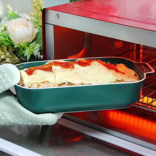 YFWOOD 2PCS Ceramic Baking Dishes, 9x5 Inch Individual Lasagne Pans, Anti-Crack Oven Safe with Handles (Green) - Image 4