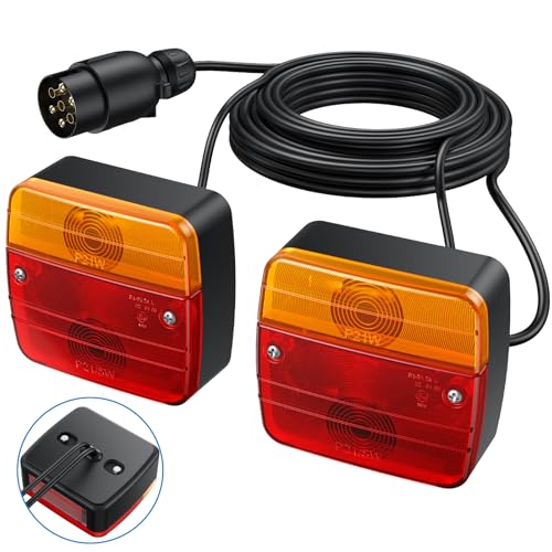 AUTOUTLET 2X Luces Traseras para Remolques, Iluminación del Remolque, con 7.5m Cable, 7 Pin Conector, Montaje de Tornillos, Luz Trasera 12V Bombillas para Camión, Remolque, Van Caravan con E-Mark