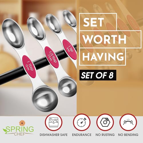 Image of Spring Chef Dual Sided Magnetic Measuring Spoons Set of 8 for Kitchen, Pink