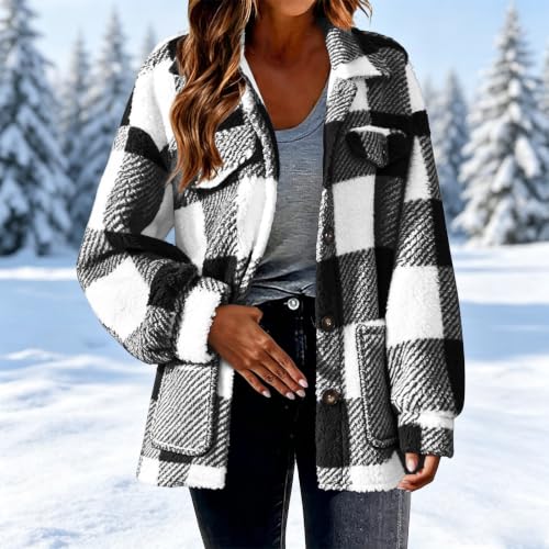 Fleece Sherpa Jacket Women Plaid Fleece Jacket Women Sherpa Button Shacket Casual Fall Winter Outfit Capsule Wardrobe Over 50 Blusas Termicas Frio Mujer - image 2