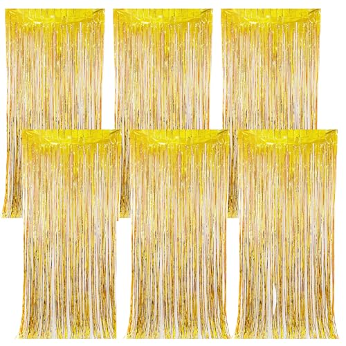 ZOCONE 6 Pack Cortinas de Oropel Metálico Dorado 2m*1m Fiesta Cortina Flecos Decoracion para Fiestas Cumpleaños Bodas Festivales