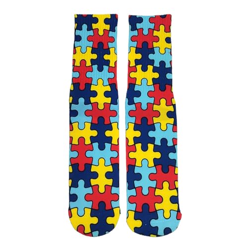Autism Awareness Puzzle Piece Socks Novelty Crew Socks Cozy Casual Tube Calf Socks for Women Men