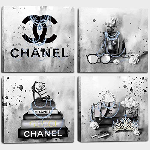 Image of Meetdeceny Bedroom Wall Decor - Black And White Wall Art Fashion Handbag Room Decor for Teen Girls - Perfume Wall Art for Living Room - Canvas Prints Pictures - 20 inchx 20 inch x 4 Piece