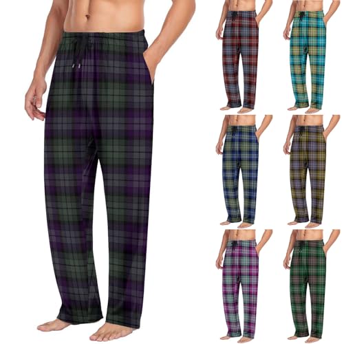 Campbell Men’s Elastic Waist Plaid Pajama Pants Loose Straight Checkered Lounge Sweatpants Comfy Pjs Bottoms with Pockets2