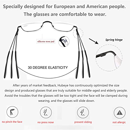 Hubeye 2 works Half Moon Reading Glasses Metal Slim Half Frame Lens Ultra Thin Readers With Spring Hinges for Men and Women 1.50 - Image 4