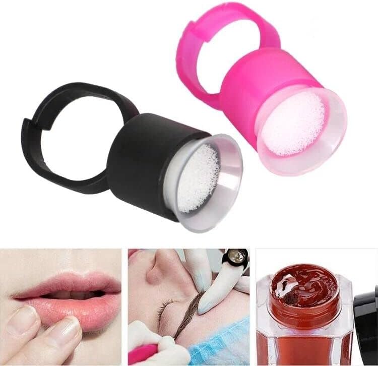 Miniatura 5 de KXJHY 100 vasos para anillos de tinta, anillos de pegamento de pigmento de microblading con copas de tinta de esponja, tapas de maquillaje