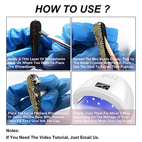 Rhinestones Glue For Nails, 10Ml X2 Nail Glue For Stones And Gems Long Lasting Adhesive Super Strong Jewlery Nail Art Glue 3Pcs Nail Brushes, Wax Pencils, Stick& Picking Tweezers (Uv/Led Cure Needed) #TOP2