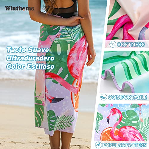 Winthome Microfiber Sand Free Beach Towel Thin Quick Fast Dry 35.4" X 70.8” Oversized Extra Large Lightweight Towels For Travel Sports Pool Swimming Bath Camping Yoga Girls Women Adults #TOP2