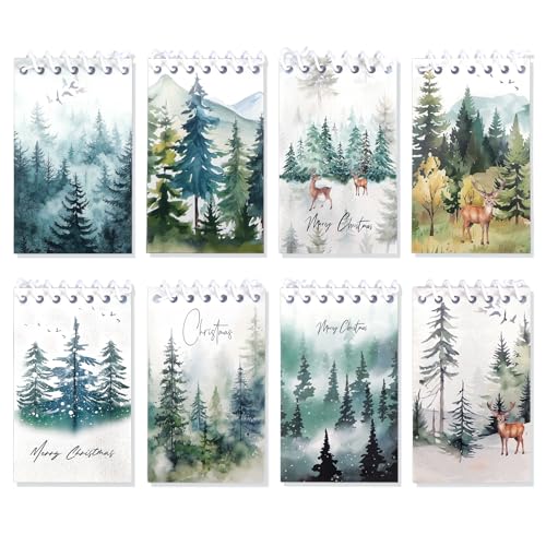 Konsait Christmas Tree Notepads, Watercolor Pine Tree Mini Spiral Notebooks