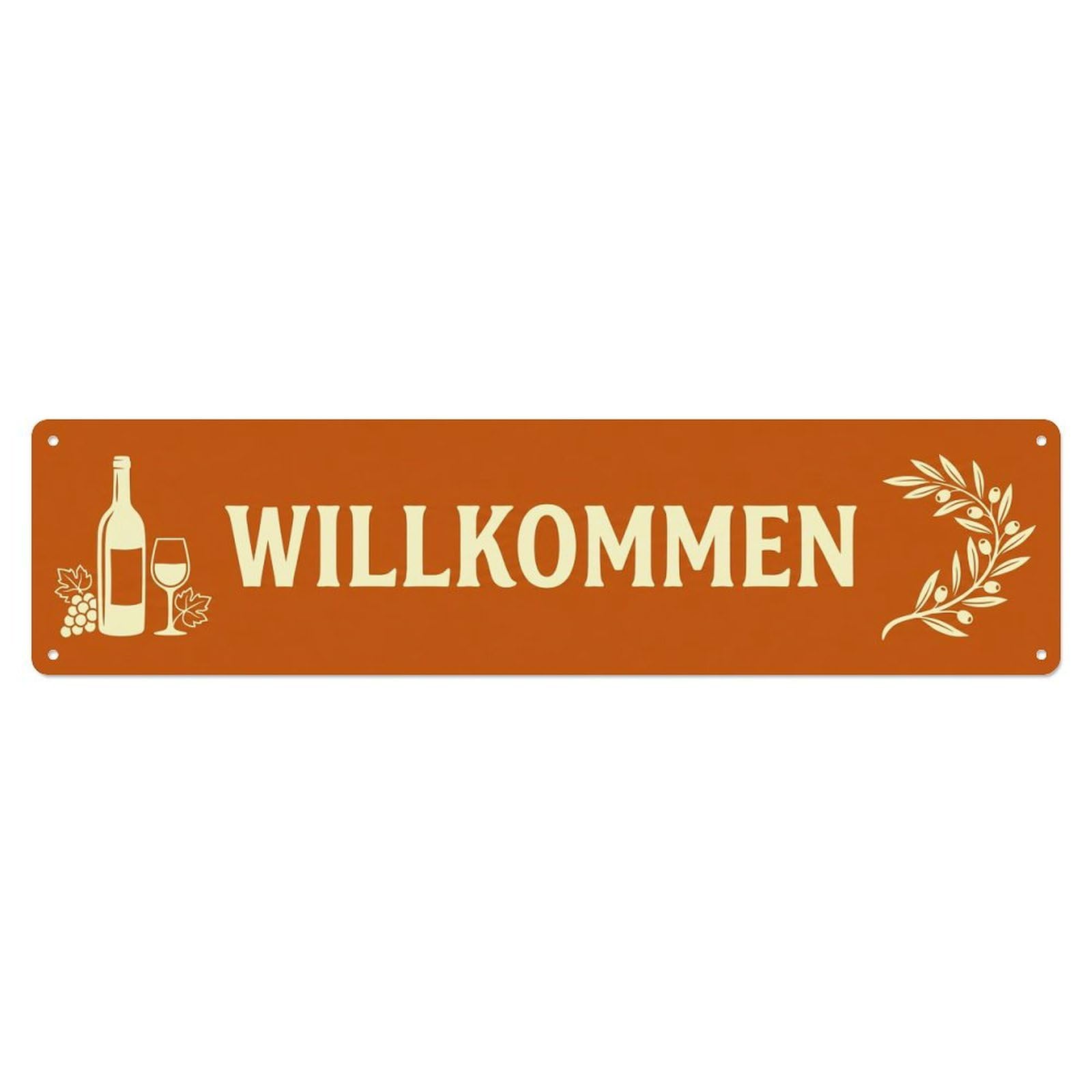 Terracotta Orange Mediterranean Bistro Welcome Metal Tin Sign Plaque Wall Decor for Cafe, Club Bar, Office, Home Garden Metal Poster 4x16Inch