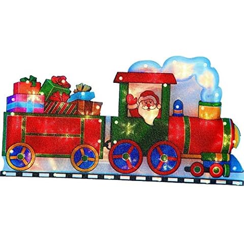 Small Christmas Silhouette Santa Bells Snowman Lights 10 LED Window Festive Decoration Indoor & Outdoor Ornament (Santa on a Train) Cover