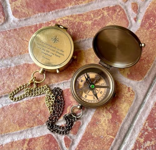 Brújula de bolsillo artesanal de latón con acabado en cobre antiguo para camping y senderismo (Juego de 2) miniatura 1