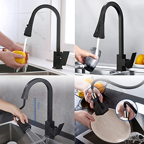 Grifo de cocina extraíble negro con caño giratorio monomando 3