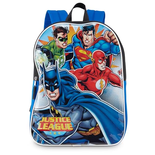 Fast Forward Justice League Toddler Boy Backpack for Kids - Toddler Back Pack with Padded Straps - Little Kids Bagpack - Comfy Preschool Backpack - 15