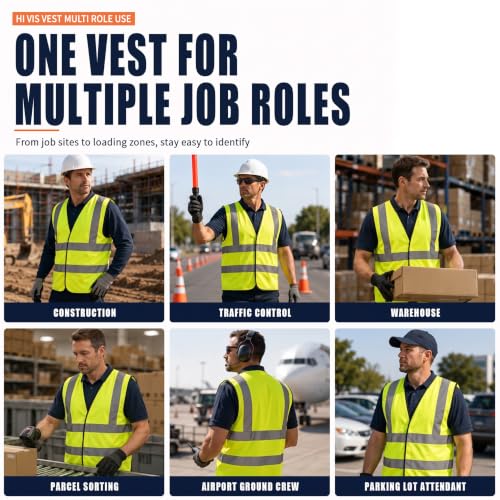Image of AYKRM 12 colour High visibility viz vest hi vis viz reflective work construction safety vest (XS-8XL)