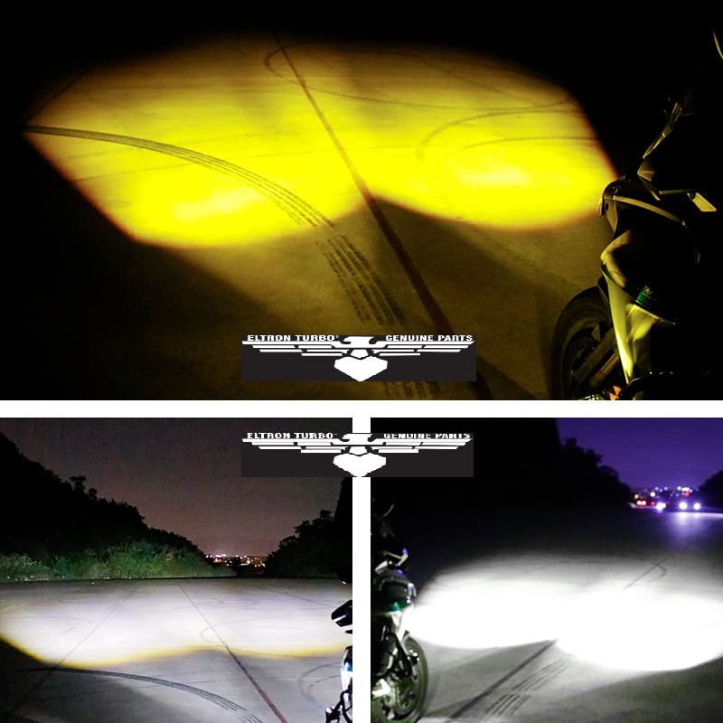 Image of ELTRON TURBO DC Power 12V-24Volts 160Watts Imported 1 Year Warranty Lens Ultra Fog Light LED Universal For All Bikes, Car, Motorcycles, Scooties Projector Light White + Yellow Beam (Pack Of 2, Switch)