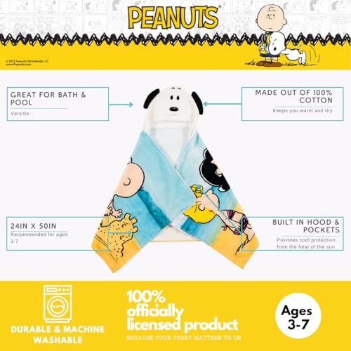 Image of Peanuts Snoopy Kids Super Soft Bath /Pool /Beach Soft Cotton Terry Hooded Towel Wrap, 24 in x 50 in, (Officially Licensed Product) by Franco