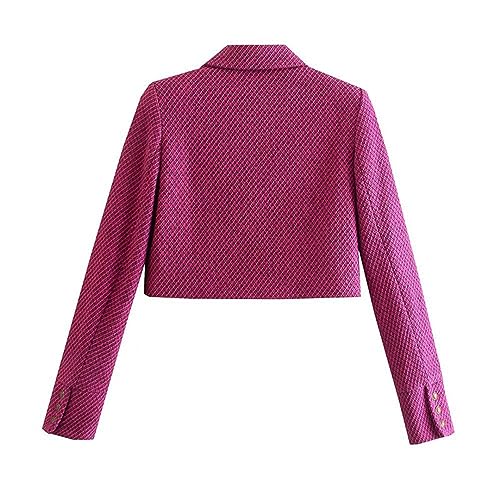 Women Solid Blazer Long Sleeve Double Breasted Slim Office Lady Cropped Blazers3