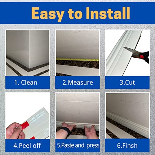 Coukiu Flexible Baseboard Molding Trim, Peel And Stick Rubber Wall Base Moulding Trim, 4 Inch X 16.4 Feet Self-Adhesive Vinyl Wall Base Cove Base (Creamy White) #TOP6