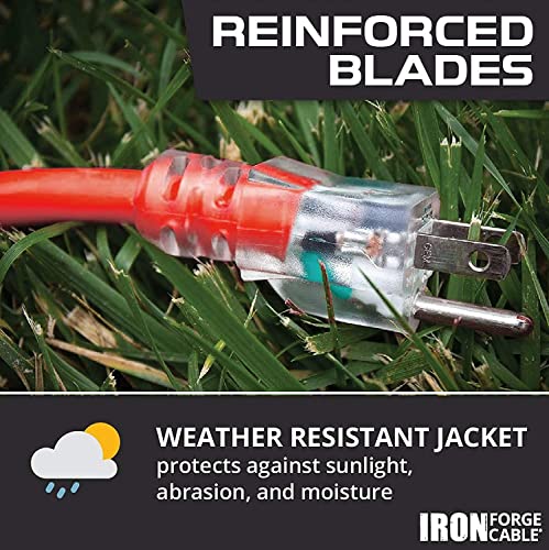 Iron Forge Cable Outdoor Extension Cord 100 Ft - 16/3 Sjtw Red Extension Cord With 3 Prong Grounded Plug, 16 Gauge Electrical Cable 100Ft With Lighted Plug, Ul Certified, Us Veteran Owned Brand #TOP2