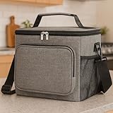 Bolsa Térmica Quadrada Grande Unissex Com Alça Transversal Para Armazena Alimentos Viagme Academia Primum (Cinza)