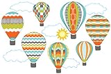 Hot Air Balloons Wall Decals Turquoise Lime Orange Eco-Friendly Matte Fabric Wall Stickers, Col. 2
