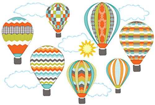 Hot Air Balloons Wall Decals Turquoise Lime Orange Eco-Friendly Matte Fabric Wall Stickers, Col. 2 #TOP4