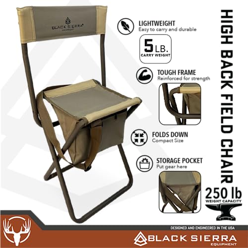 Black-Sierra-Folding-Hunting-Stool-wUnder-Seat-Storage-Pouch-and-Carry-Strap-Lightweight-Portable-Hunt-Chair-wBackrest-Heavy-Duty-Steel-Frame-Supports-250-LBS-for-Hunting-Fishing-Camping