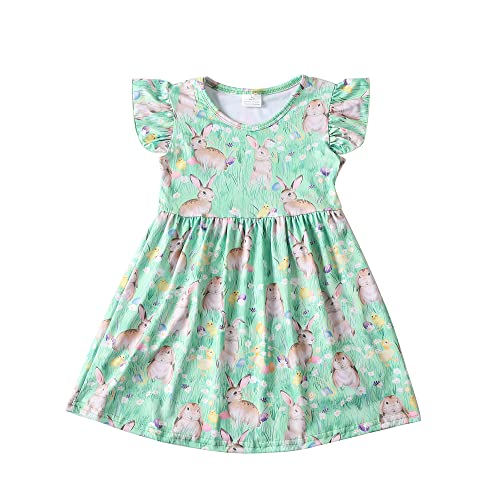 Toddler Girl Bunny Pattern Dress Flutter Sleeve Princess Party Summer Clothes 5-6Y