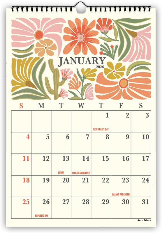 AccuPrints® Wall Calendar 2026 Planner-Size (14 x 20) inch For Office Home Table New Year Hanging Kids (35.5 x 50) cm- (Desert wall)