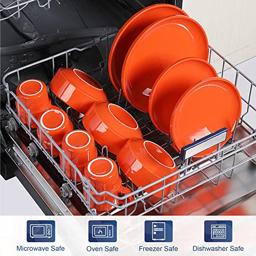 Porcelain Dinnerware Set For 4, 16 Pcs Orange Dish Set, Lovecasa Round Dinner Set With Dinner Plates, Dessert Plates, Bowls And Mugs, Dishwasher & Microwave Safe #TOP4