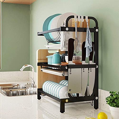 Escurridor de Platos de Acero Inoxidable 2/3, Organizador de Cocina, Soporte para Platos con escurridor (Color: Negro, tamaño: 2 Niveles) (Negro, 3 Niveles)