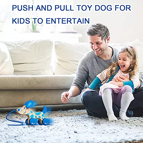 Image of Wooden Pull Dog Toy Wooden Walk Pull Along Toy with String Toy Montessori Toddler Pull Toys for Walking Toddlers