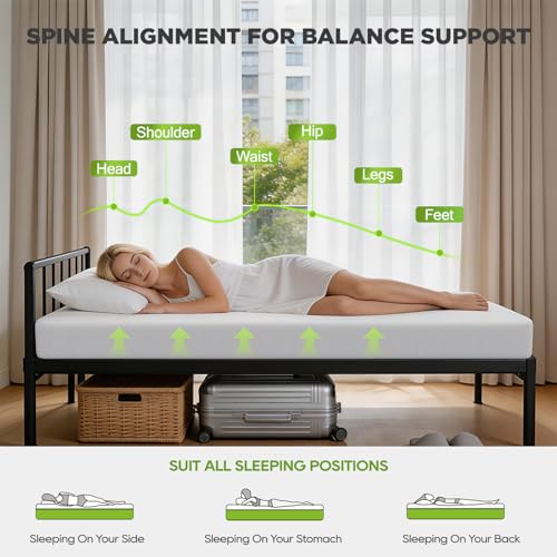 Image of FDW 6 Inch Twin Mattress, Gel Memory Foam, Medium Firm Support, Pressure-Relieving & Cool Sleep, Removable Washable Zipper Cover, Bed-in-a-Box, CertiPUR-US Certified