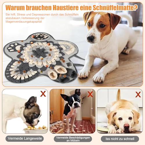 Schnüffelteppich für Hunde und Katzen - Futterschnüffel-Futtermatte, Blütenform, Welpen-Trainingsmatte, Waschbare Trainingsmatte 60 x 60CM für Kleine und Mittelgroße Haustiere Mit Karottenspielzeug