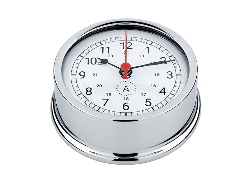 Autonautic - Reloj Clásico Náutico de Cuarzo de Latón Cromado de Alta Resistencia al Ambiente Marino, para Embarcaciones o Decoración - 95mm (ø) - Made in Spain.