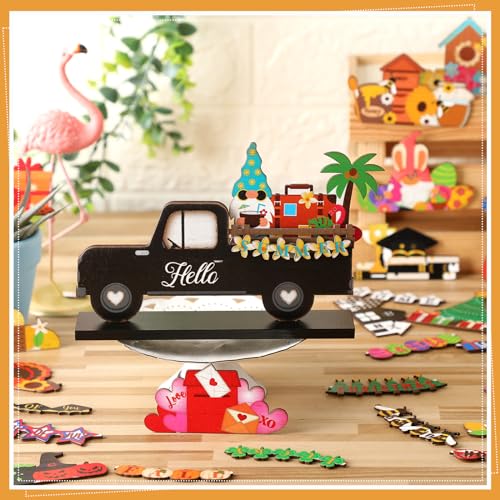 34 Pcs Small Interchangeable Truck Decor Holiday Seasonal Sign Fall Halloween Tier Tray Decoration Farmhouse Rustic Wooden Home Office Welcome Ornament Gift - Image 3