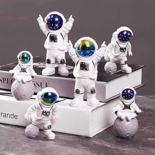 Image of REWOP Astronaut Figurine Set of 3 - Cute Space Theme Desk Decor, Moon Surface Resin Statues for Home, Office, Car Dashboard, Gift for Kids & Space Lovers (Blue)